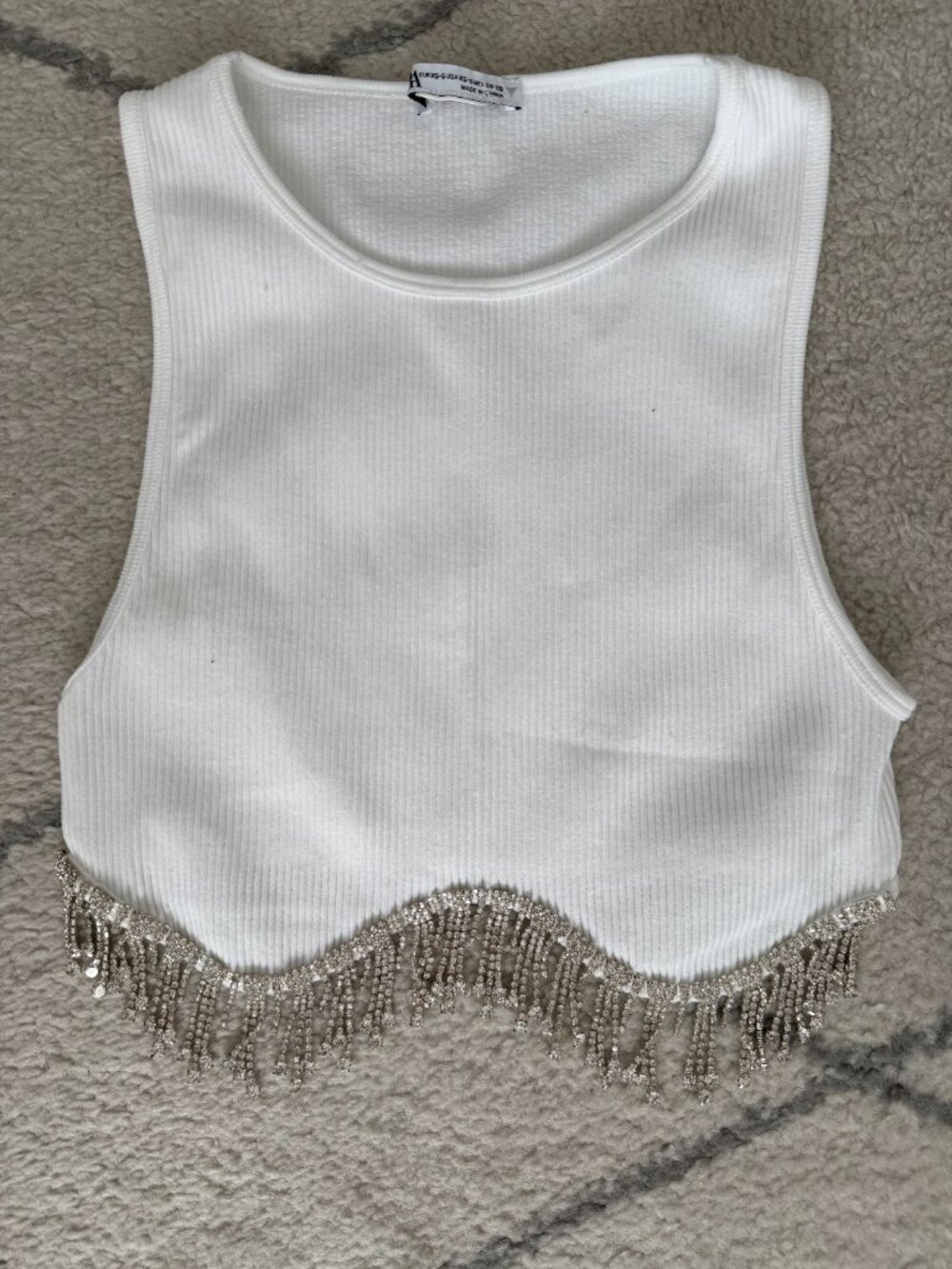 Zara Seamless Rhinestone Crop Top White